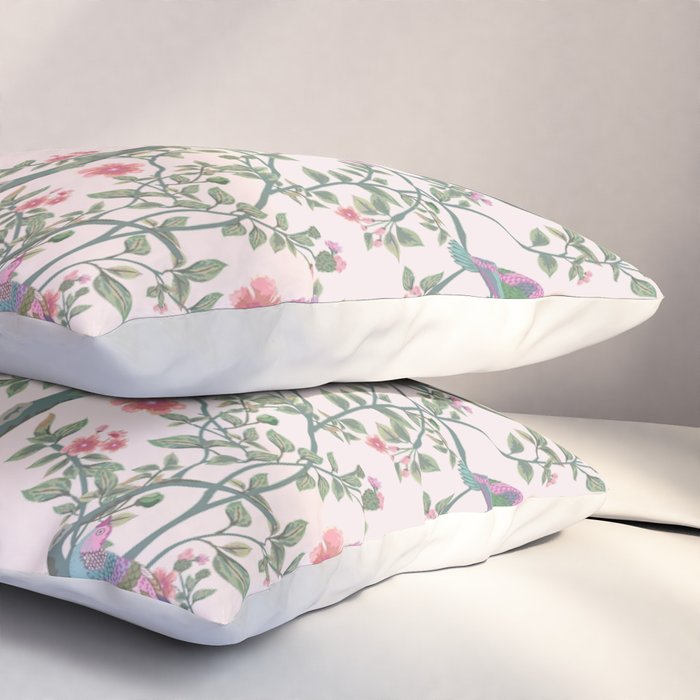 Chinoiserie Blush Pink Fresco Floral Garden Birds Oriental Botanical Pillow Sham Gallery Image 3