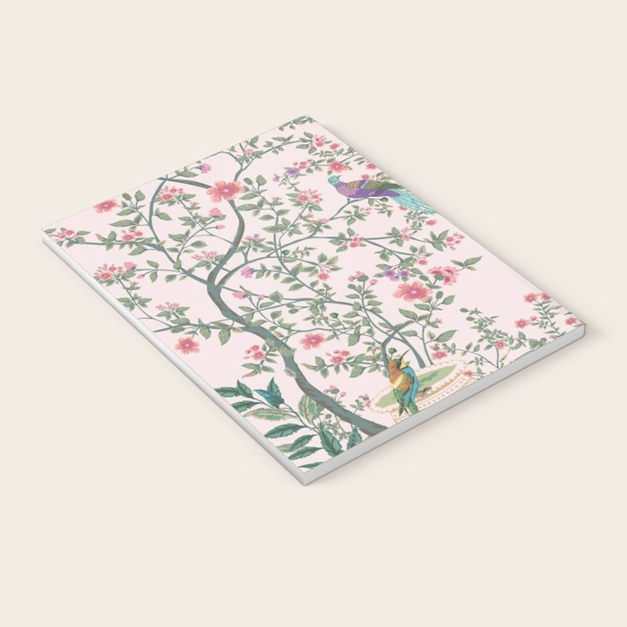 Chinoiserie Blush Pink Fresco Floral Garden Birds Oriental Botanical Notebook Gallery Image 3