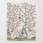 Chinoiserie Blush Pink Fresco Floral Garden Birds Oriental Botanical Poster Gallery Image 4