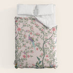 Chinoiserie Blush Pink Fresco Floral Garden Birds Oriental Botanical Duvet Cover Gallery Image 6
