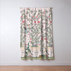 Chinoiserie Blush Pink Fresco Floral Garden Birds Oriental Botanical Window Curtain Gallery Image 3