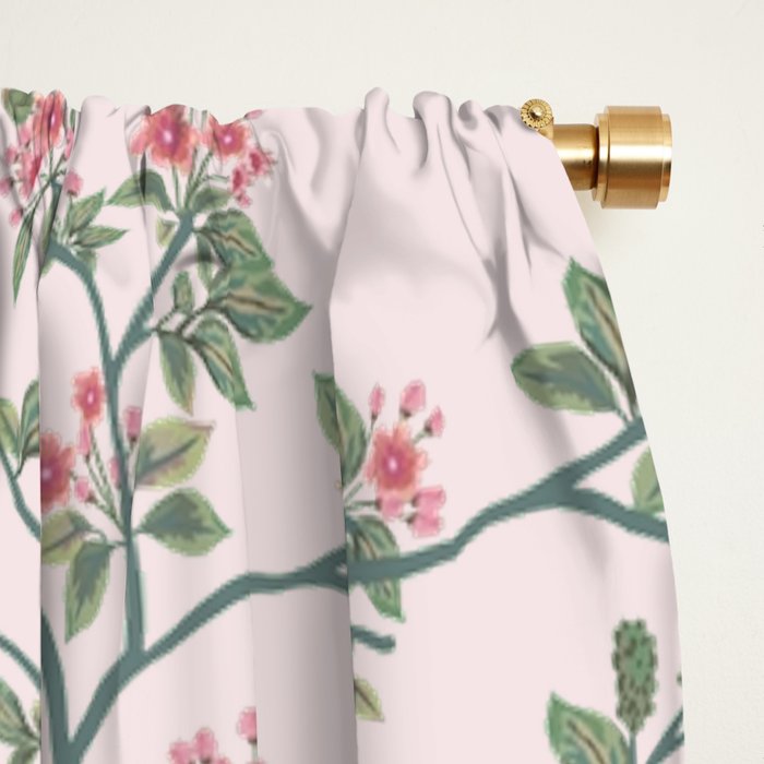 Chinoiserie Blush Pink Fresco Floral Garden Birds Oriental Botanical Window Curtain Gallery Image 2