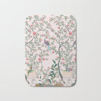 Chinoiserie Blush Pink Fresco Floral Garden Birds Oriental Botanical Bath Mat Gallery Image 1