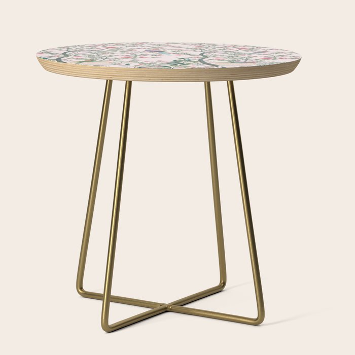 Chinoiserie Blush Pink Fresco Floral Garden Birds Oriental Botanical Side Table Gallery Image 1