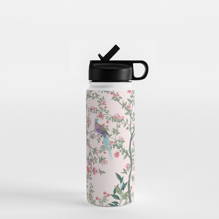 Chinoiserie Blush Pink Fresco Floral Garden Birds Oriental Botanical Water Bottle Gallery Image 1