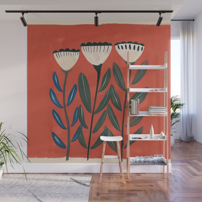 Terracotta Folk Blooms Wall Mural Gallery Image 1