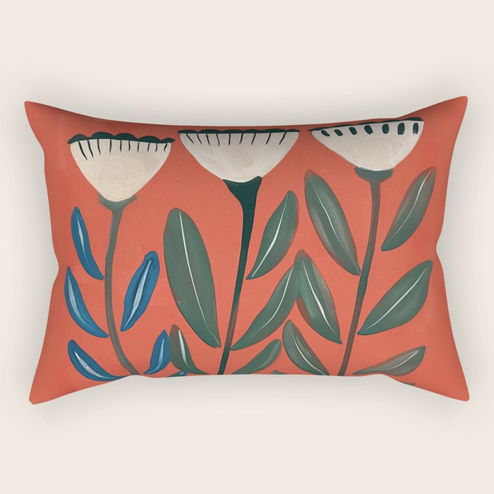 Terracotta Folk Blooms Rectangular Pillow Gallery Image 1