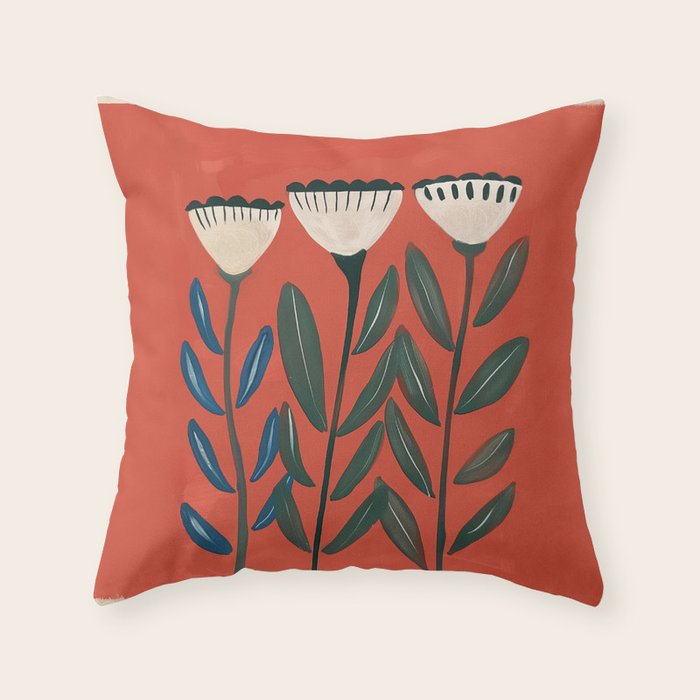 Terracotta Folk Blooms Throw Pillow Gallery Image 6