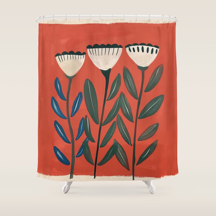 Terracotta Folk Blooms Shower Curtain Gallery Image 1