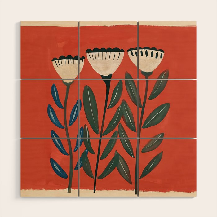 Terracotta Folk Blooms Wood Wall Art Gallery Image 1