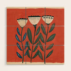 Terracotta Folk Blooms Wood Wall Art Gallery Image 1