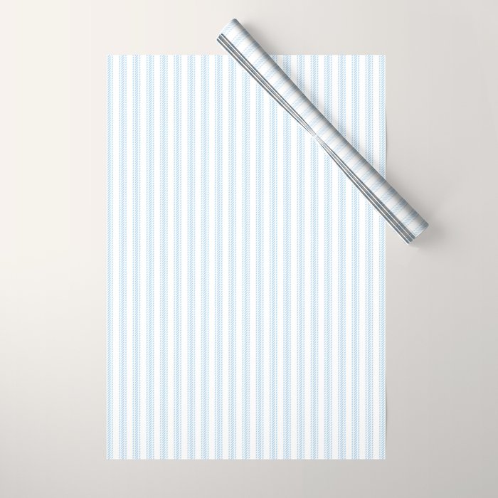 Pastel Blue & White Ticker Stripe Wrapping Paper Gallery Image 1