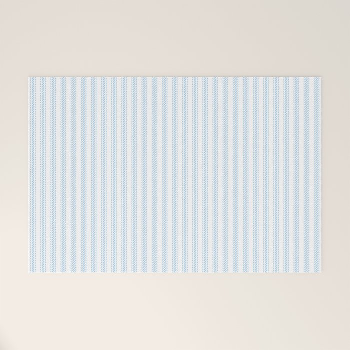 Pastel Blue & White Ticker Stripe Welcome Mat Gallery Image 1
