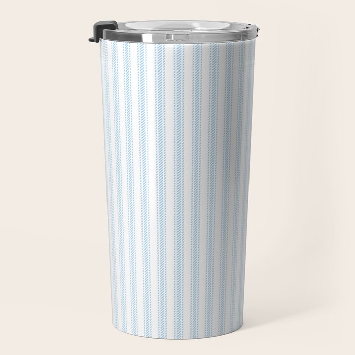 Pastel Blue & White Ticker Stripe Travel Mug Gallery Image 3