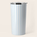 Pastel Blue & White Ticker Stripe Travel Mug Gallery Image 1