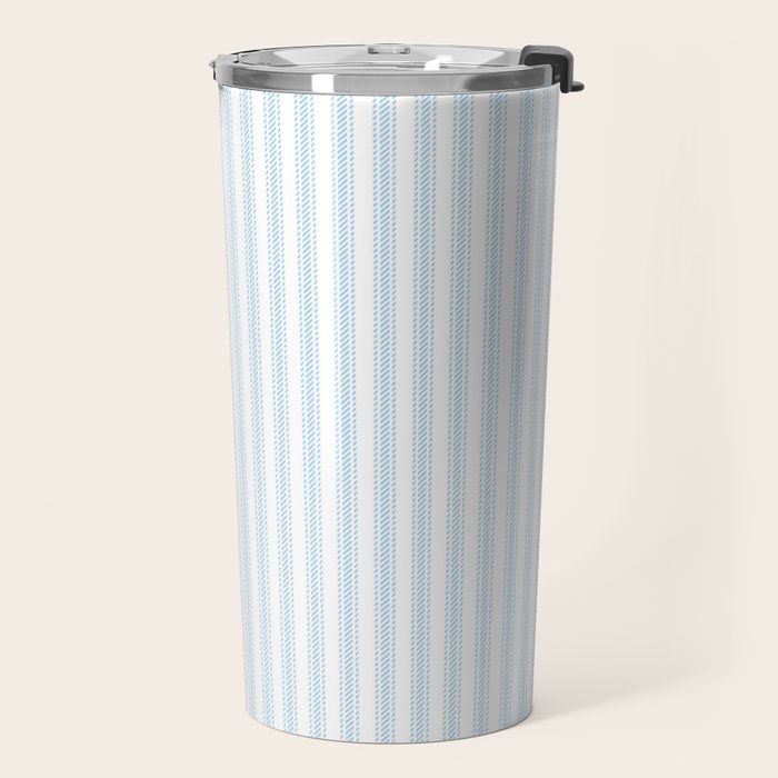 Pastel Blue & White Ticker Stripe Travel Mug Gallery Image 2