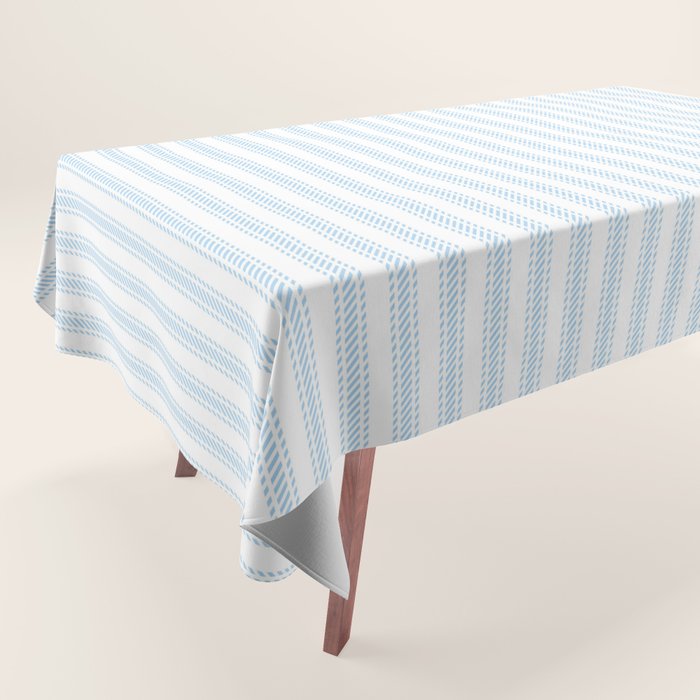 Pastel Blue & White Ticker Stripe Tablecloth Gallery Image 1