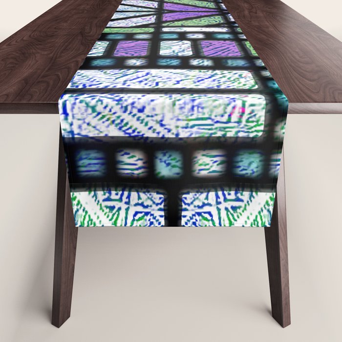 Aqua and Green Art Deco Stained Glass Design Table Runner Gallery Image 1