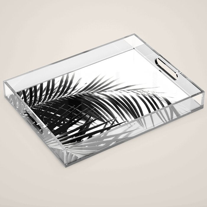 Palm Leaves Black & White Vibes #3 #tropical #decor #art #society6 Acrylic Tray Gallery Image 1