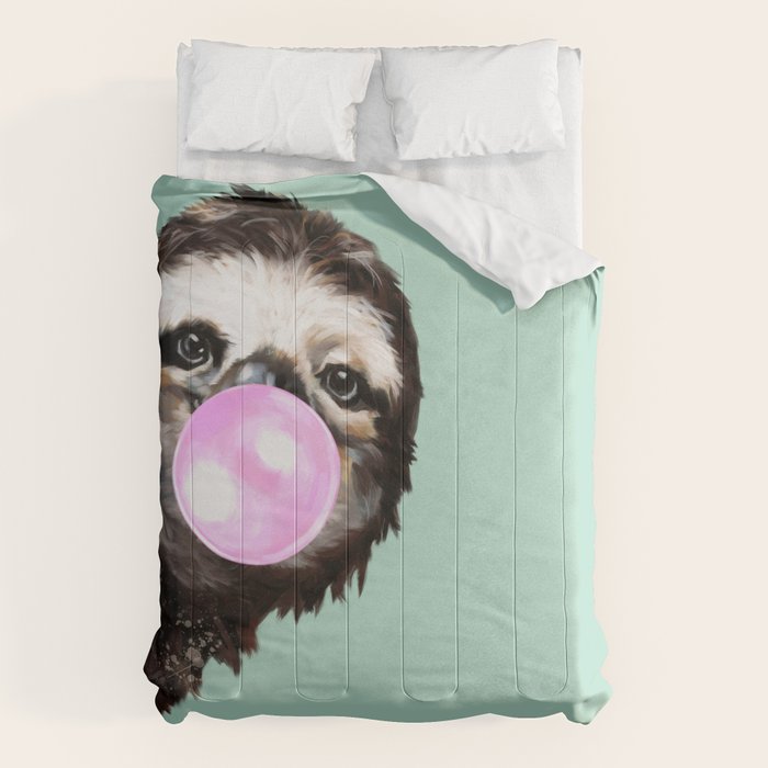 Bubble Gum Sneaky Sloth in Green Comforter Gallery Image 6