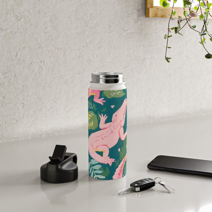 Party Gators (Warning - Pink Crocodiles Swim Here!) Water Bottle Gallery Image 4