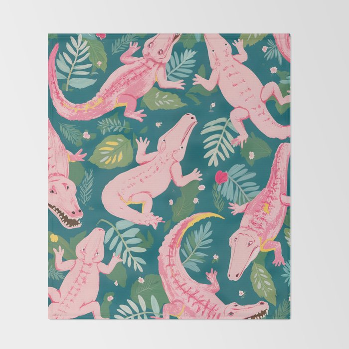 Party Gators (Warning - Pink Crocodiles Swim Here!) Throw Blanket Gallery Image 2