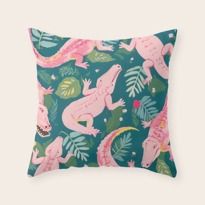Party Gators (Warning - Pink Crocodiles Swim Here!) Throw Pillow Gallery Image 1