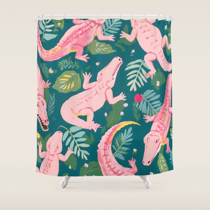Party Gators (Warning - Pink Crocodiles Swim Here!) Shower Curtain Gallery Image 1