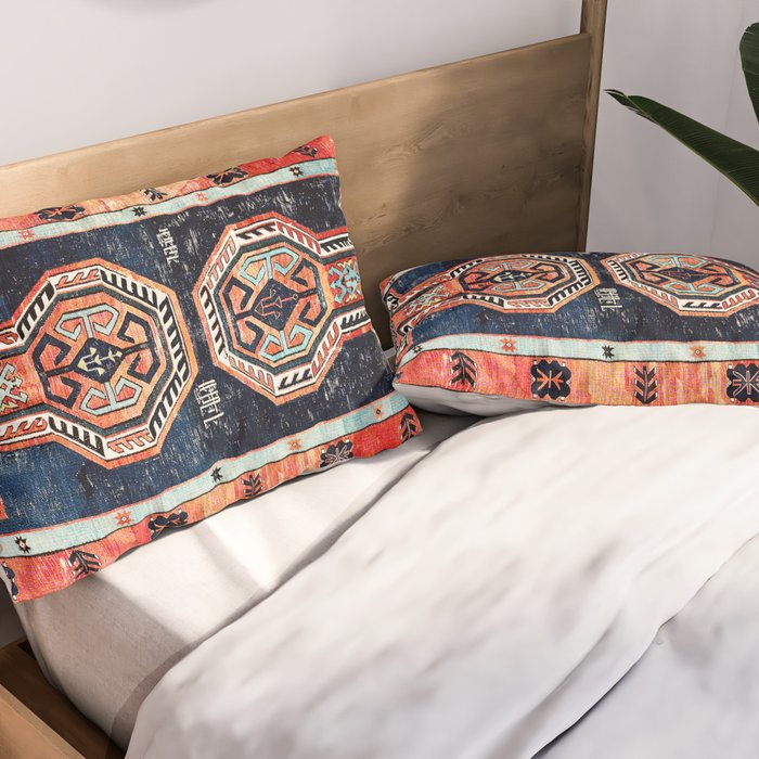 Davagin  Antique Daghestan East Caucasus Kilim Print Pillow Sham Gallery Image 2