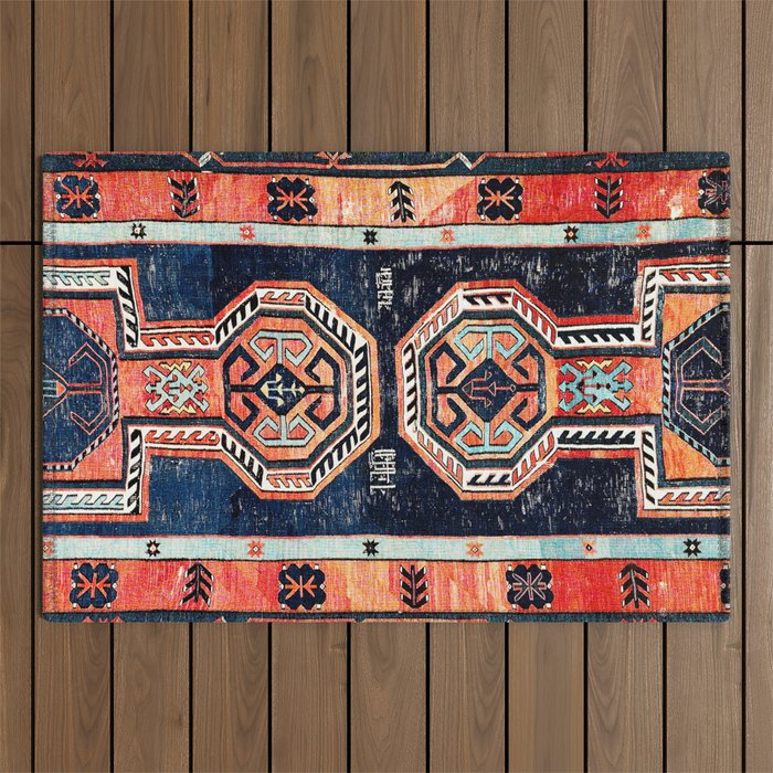 Davagin  Antique Daghestan East Caucasus Kilim Print Outdoor Rug Gallery Image 1