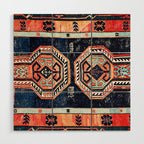 Davagin  Antique Daghestan East Caucasus Kilim Print Wood Wall Art Gallery Image 1
