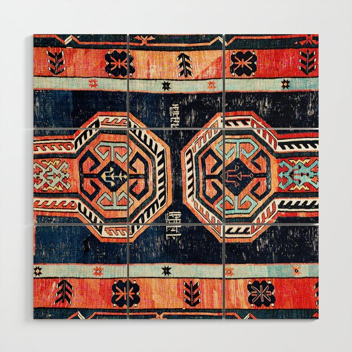 Davagin  Antique Daghestan East Caucasus Kilim Print Wood Wall Art Gallery Image 1