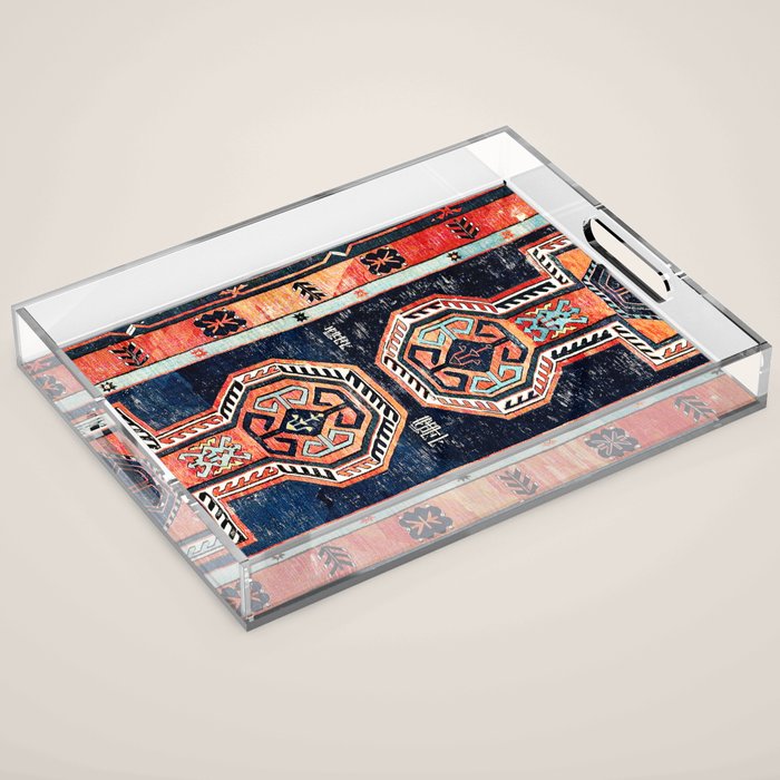 Davagin  Antique Daghestan East Caucasus Kilim Print Acrylic Tray Gallery Image 1