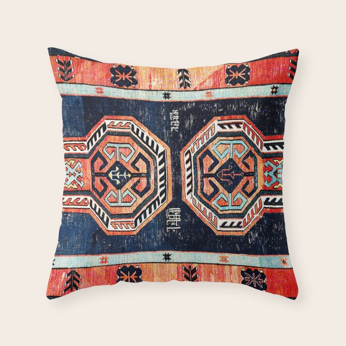 Davagin  Antique Daghestan East Caucasus Kilim Print Throw Pillow Gallery Image 6