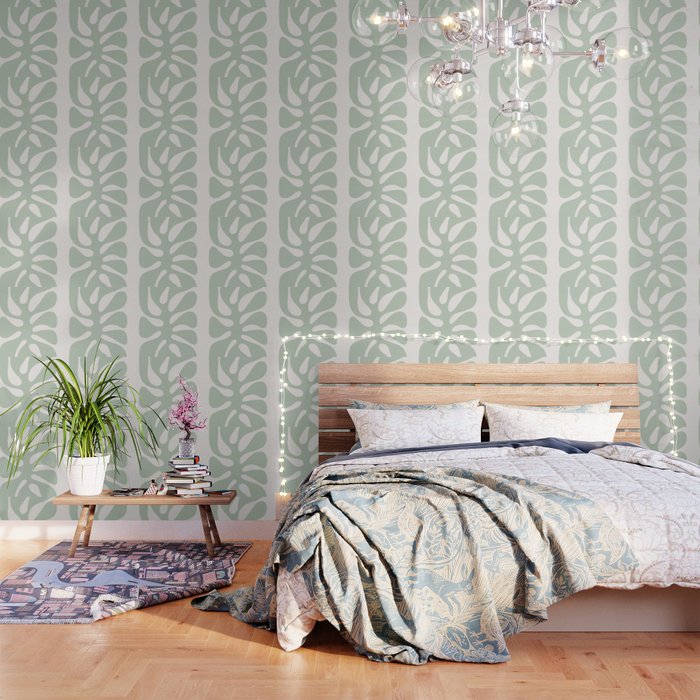 Minimal Abstract Matisse Monstera Pastel Sage Green 1/2 Wallpaper Gallery Image 1