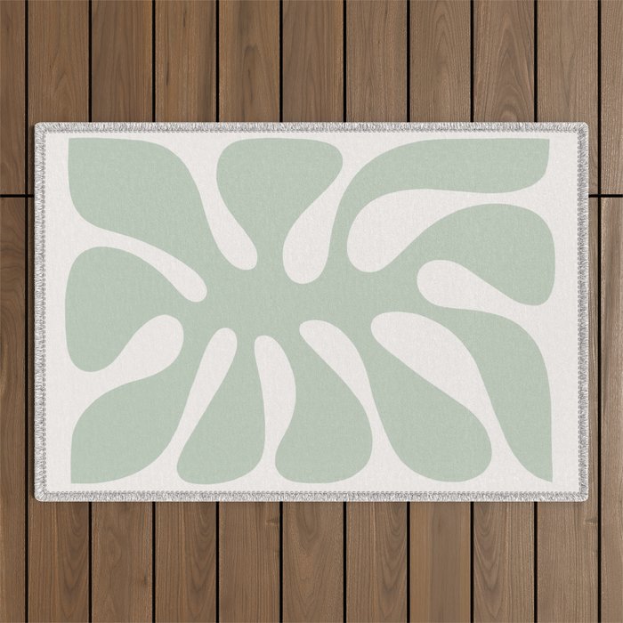 Minimal Abstract Matisse Monstera Pastel Sage Green 1/2 Outdoor Rug Gallery Image 1