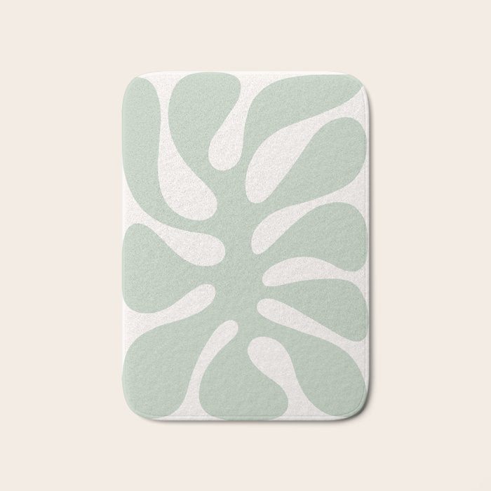 Minimal Abstract Matisse Monstera Pastel Sage Green 1/2 Bath Mat Gallery Image 1