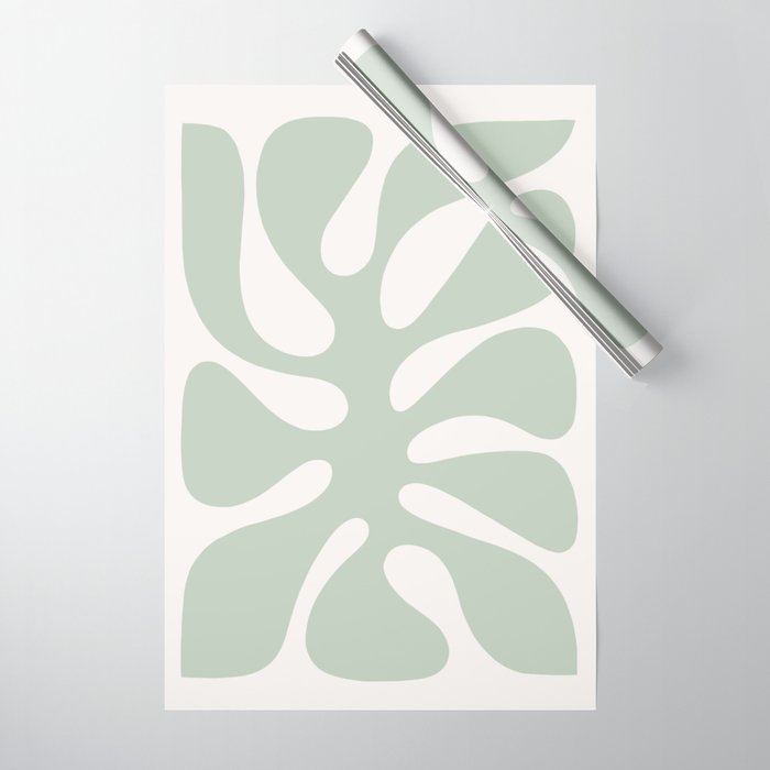 Minimal Abstract Matisse Monstera Pastel Sage Green 1/2 Wrapping Paper Gallery Image 1