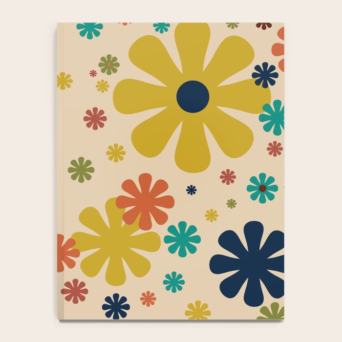 Flowerama Retro Floral Pattern in Mid Mod Mustard, Orange, Teal, Olive, and Beige Notebook Gallery Image 4