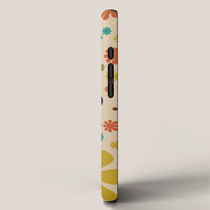 Flowerama Retro Floral Pattern in Mid Mod Mustard, Orange, Teal, Olive, and Beige iPhone Case Gallery Image 2