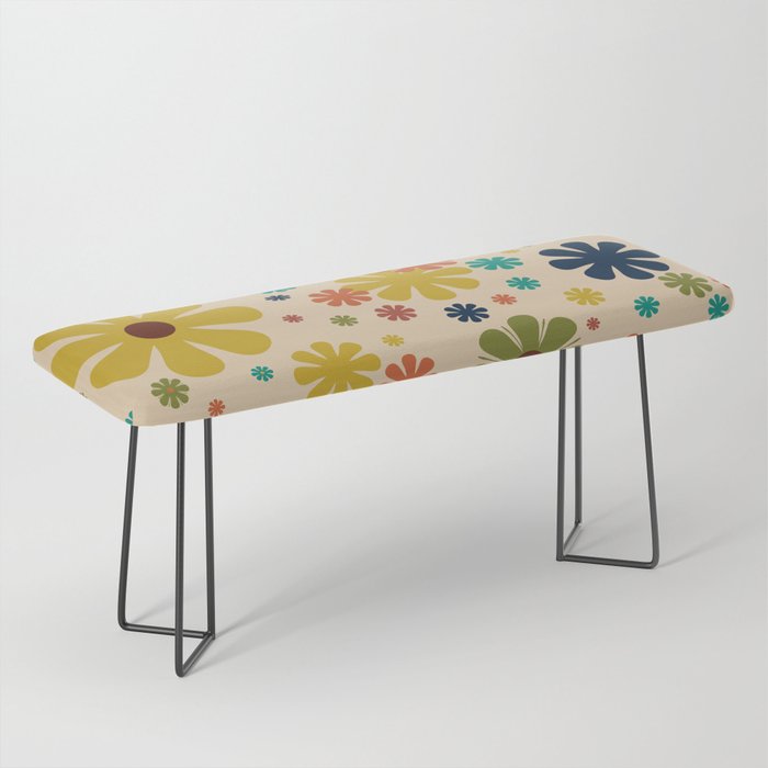 Flowerama Retro Floral Pattern in Mid Mod Mustard, Orange, Teal, Olive, and Beige Bench Gallery Image 1