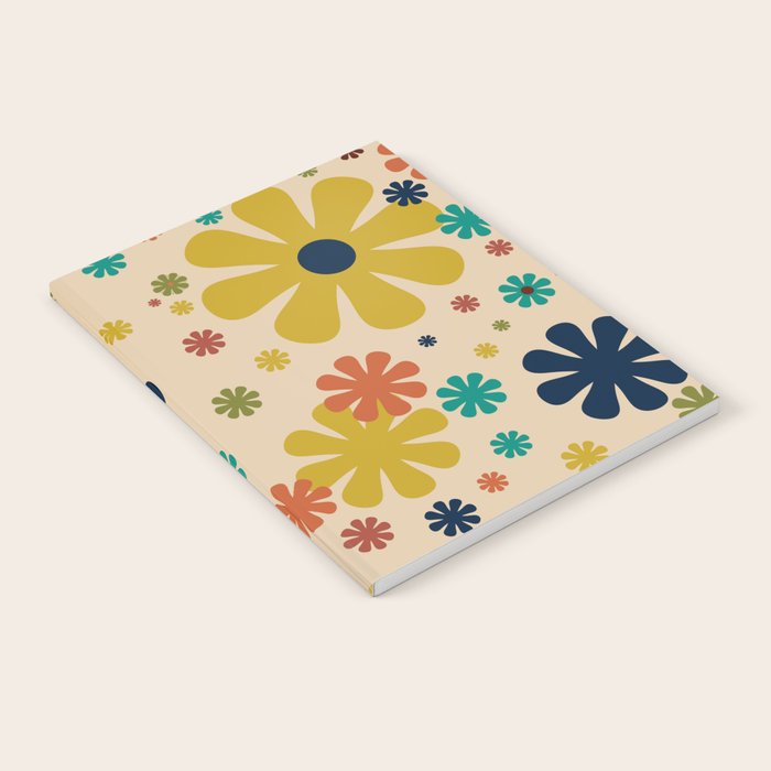 Flowerama Retro Floral Pattern in Mid Mod Mustard, Orange, Teal, Olive, and Beige Notebook Gallery Image 2