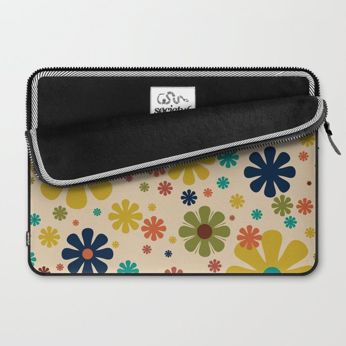 Flowerama Retro Floral Pattern in Mid Mod Mustard, Orange, Teal, Olive, and Beige Laptop Sleeve Gallery Image 2