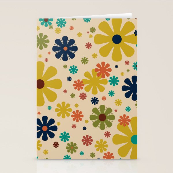 Flowerama Retro Floral Pattern in Mid Mod Mustard, Orange, Teal, Olive, and Beige Stationery Card Gallery Image 1