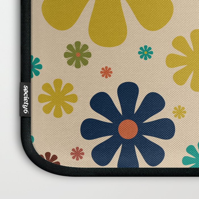 Flowerama Retro Floral Pattern in Mid Mod Mustard, Orange, Teal, Olive, and Beige Laptop Sleeve Gallery Image 3
