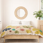 Flowerama Retro Floral Pattern in Mid Mod Mustard, Orange, Teal, Olive, and Beige Duvet Cover Gallery Image 3