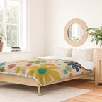 Flowerama Retro Floral Pattern in Mid Mod Mustard, Orange, Teal, Olive, and Beige Duvet Cover Gallery Image 2