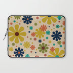 Flowerama Retro Floral Pattern in Mid Mod Mustard, Orange, Teal, Olive, and Beige Laptop Sleeve Gallery Image 1