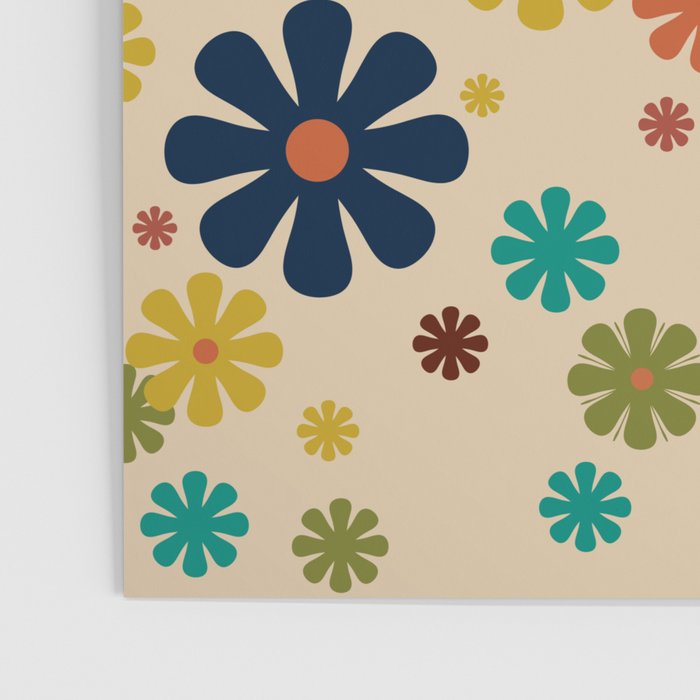 Flowerama Retro Floral Pattern in Mid Mod Mustard, Orange, Teal, Olive, and Beige Poster Gallery Image 3