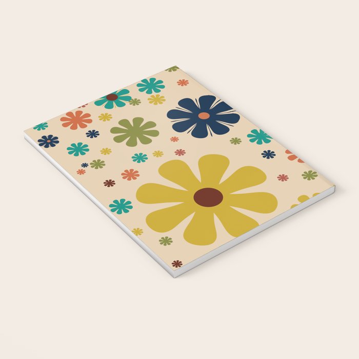 Flowerama Retro Floral Pattern in Mid Mod Mustard, Orange, Teal, Olive, and Beige Notebook Gallery Image 3